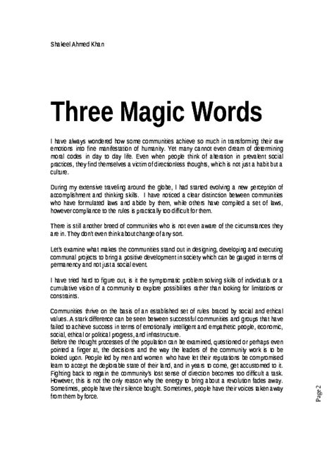 Three magic words novel